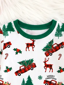 Baby Boy Classic Long Sleeve & Long Pants Snug Fit Set, Classic Christmas Element Pattern Print, Cute Christmas Deer Pattern Print, Classic Christmas Candy Pattern Print, Classic Christmas Gingerbread Man Pattern Print, Christmas Snowman Pattern Print, Suitable For Autumn/Winter, Suitable For Christmas - Multicolor - View 4