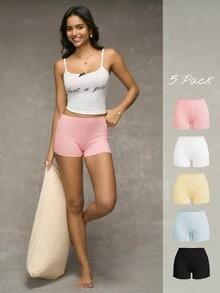 Esseday Women's Solid Color Elastic Waist Casual Boxer Shorts Set - Multicolor - View 7