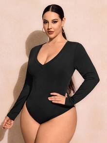 SHEIN SXY بودي نسائي كاجوال بتصميم بسيط مقاس كبير مناسب للصيف - الأسود - مشاهدة 3
