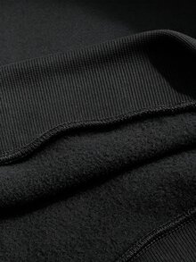 Elenzga Plus Size Women Solid Black Zip Up Cropped Sweatshirt Drop Shoulder Ribbed Hem Long Sleeve Casual Formal Vacation Streetwear Fall Jacket - Black - View 7