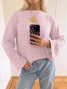 SHEIN EZwear 海外長袖水洗粉色豹紋上衣，秋季襯衫，適合日常通勤、聚會、秋冬/夏季、聖誕節、新年、感恩節、派對、婚禮、海灘、畢業典禮、優雅、外出、約會、通勤、情人節、優雅、度假、Y2K、畢業典禮等場合 - 彩色 - 查看 4