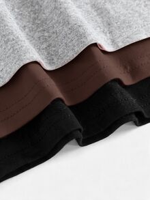 SHEIN 青少年女孩秋冬針織黑色、深灰色、淺灰色高腰寬腰帶修身直筒寬腿長褲，百搭簡約舒適街頭風3件套 - 彩色 - 查看 6