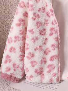SHEIN Genkimix Kids 女童秋冬休閒時尚豹紋毛絨拉鍊連帽開襟外套 - 白色 - 查看 6