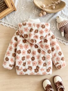 Elladie kids 女童 4-8歲甜美波點抓絨外套，舒適保暖羊羔絨全開襟外套，秋冬新款，適合日常、上學、生日、公園出遊 - 杏色 - 查看 2