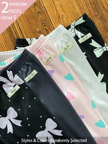 SHEIN 5件隨機發送 2件女孩心形蝴蝶結甜美可愛百搭柔軟舒適羅紋針織內搭褲 春夏四季款 - 彩色 - 查看 4