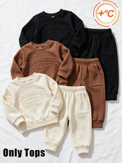 SHEIN 3-Pack Baby Boys' Letter-Embossed Crew Neck Long-Sleeve Casual Sweatshirts