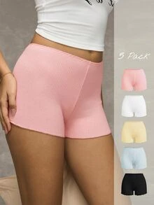 Esseday Women's Solid Color Elastic Waist Casual Boxer Shorts Set - Multicolor - View 1