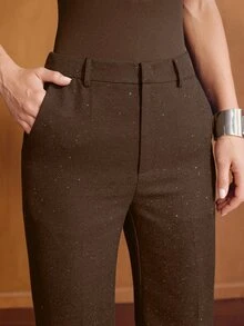 MOTF PREMIUM Celana Panjang Wanita Model Flare Elegan, Warna Biru Tua, Bahan Tebal dengan Potongan Diagonal, Cocok untuk Perjalanan, Musim Gugur/Dingin - Coklat - View 2