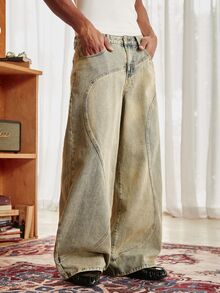 SWAVVY Men's Woven Fashion Casual Loose Long Pants - Blue - View 7