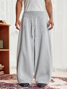 SWAVVY Men's Casual Loose Fit Long Pants, Spring/Autumn, Standard Size, Grey With Reflective Panel Patchwork - Light Grey - View 3