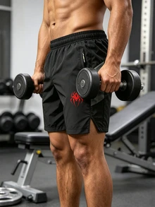 Men's Spider Print Zipper Pocket Sports Shorts - Black - View 6