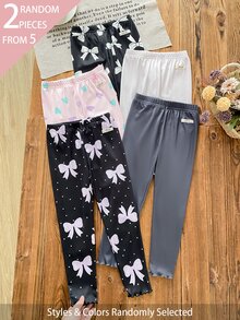 SHEIN 5件隨機發送 2件女孩心形蝴蝶結甜美可愛百搭柔軟舒適羅紋針織內搭褲 春夏四季款 - 彩色 - 查看 1