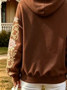 Selamara 輕奢宮廷風花卉印花連帽衛衣女款，適合日常穿著、購物與旅行 - 彩色 - 查看 4