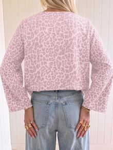 SHEIN EZwear 海外長袖水洗粉色豹紋上衣，秋季襯衫，適合日常通勤、聚會、秋冬/夏季、聖誕節、新年、感恩節、派對、婚禮、海灘、畢業典禮、優雅、外出、約會、通勤、情人節、優雅、度假、Y2K、畢業典禮等場合 - 彩色 - 查看 2