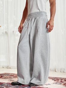 SWAVVY Men's Casual Loose Fit Long Pants, Spring/Autumn, Standard Size, Grey With Reflective Panel Patchwork - Light Grey - View 4