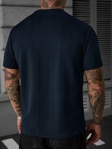 Manfinity Homme Men's Letter Print Contrast Color Crew Neck Short Sleeve Casual T-Shirt - Navy Blue - View 2