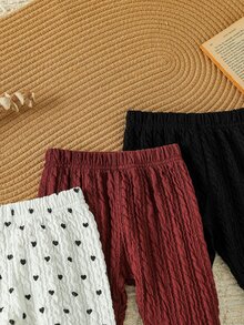 SHEIN 3件組新生女嬰秋冬新款褲裝套裝，黑色、酒紅、白色心形圖案可選，柔軟舒適面料，可愛休閒風，適合0-9個月寶寶日常穿著或戶外活動 - 彩色 - 查看 7