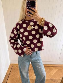 SHEIN EZwear 海外長袖草莓巧克力條紋上衣，秋季襯衫，適合日常通勤、派對、秋冬春夏、聖誕節、新年、感恩節、派對、婚禮、海灘、畢業典禮、優雅、外出、約會、通勤、情人節、優雅、度假、Y2K、畢業典禮等場合 - 彩色 - 查看 5