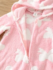 SHEIN 女嬰保暖內裡加厚連帽長袖連身衣，百搭舒適 - 粉色 - 查看 4