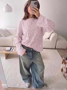 SHEIN EZwear 海外長袖水洗粉色豹紋上衣，秋季襯衫，適合日常通勤、聚會、秋冬/夏季、聖誕節、新年、感恩節、派對、婚禮、海灘、畢業典禮、優雅、外出、約會、通勤、情人節、優雅、度假、Y2K、畢業典禮等場合 - 彩色 - 查看 5