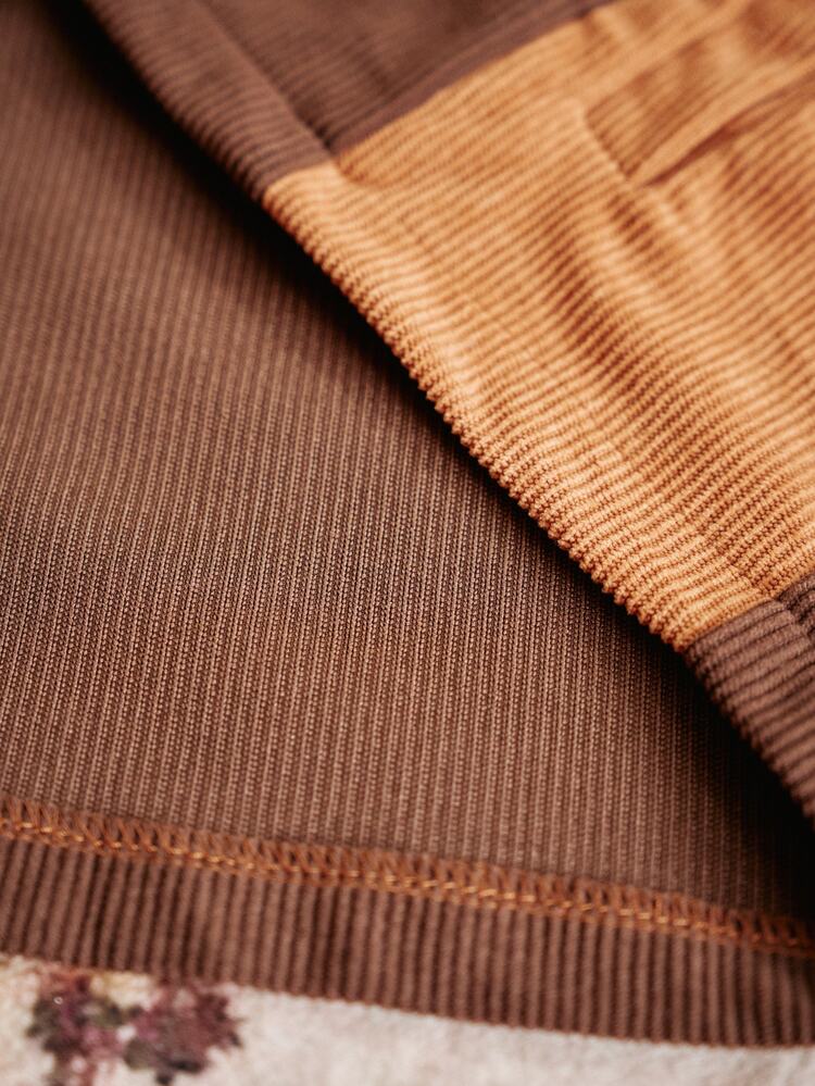 SWAVVY Men's Streetwear Colorblock Button Long Sleeve Jacket - Coffee Brown - View 7