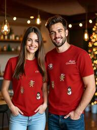 Manfinity Homme Men's Plus Size Red Classic Christmas Holiday Casual T-Shirt, Featuring Santa Claus, Gingerbread Man, Snowman, Deer. Holiday Style, Suitable For Christmas Eve, Gift For Family