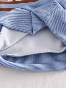 SHEIN 2件組男嬰 Polo 上衣 + 長褲，學院風藍色卡其熊圖案條紋鋸齒長袖翻領加厚冬季休閒裝，羅紋袖口 - 藍色 - 查看 8