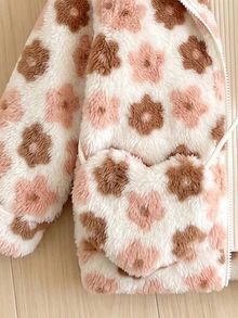 Elladie kids 女童 4-8歲甜美波點抓絨外套，舒適保暖羊羔絨全開襟外套，秋冬新款，適合日常、上學、生日、公園出遊 - 杏色 - 查看 10