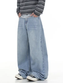 QuarKem Korean Style Classic Minimalist Men's Washed Denim Jeans Casual Comfortable Fashion Versatile Long Pants - Blue - View 6