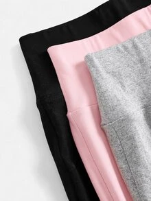 SHEIN 青少年女孩秋冬針織黑色、深灰色、淺灰色高腰寬腰帶修身直筒寬腿長褲 百搭簡約舒適街頭風 3件組 - 彩色 - 查看 5