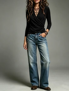 LUMIGAL Women's Brown Cross Waist Versatile Knit Top - Black - View 3