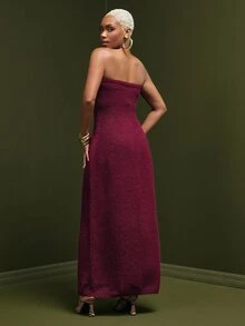 Vixey Atmospheric Burgundy Knit Tube Dress Women Slim Fit Flattering Long Knit Dress - Burgundy - View 2