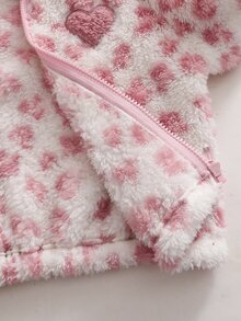 SHEIN Genkimix Kids 女童秋冬休閒時尚豹紋毛絨拉鍊連帽開襟外套 - 白色 - 查看 8