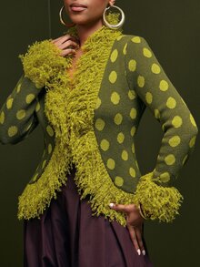 Vixey Women's Street Fashion Polka Dot Fringe Knit Cardigan, Event Dressing, Going Out Outfit, Holiday - Multicolor - View 5