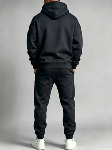 Manfinity Homme Men's Letter Print Pocket Drawstring Hoodie And Sweatpants Casual Set - Multicolor - View 2