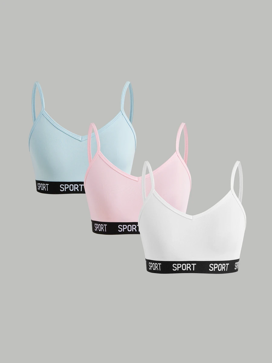 SHEIN Girlism Dozemod 青少年女孩簡約字母彈性肩帶露背內褲 3件組 - 彩色 - 查看 1