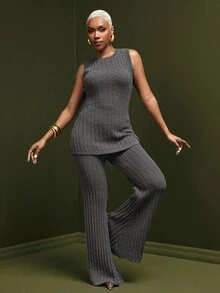 Vixey Women's Casual Versatile Ribbed Knit Tank Top For Daily Wear, Event Dressing, Going Out Outfit, Holiday - Grey - View 3