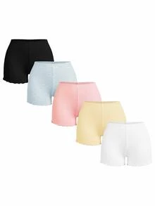 Esseday Women's Solid Color Elastic Waist Casual Boxer Shorts Set - Multicolor - View 8