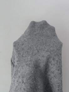 Elenzga 女款秋季新品單件圓領簡約優雅短版針織套頭長袖毛衣，適合日常穿著與通勤 - 灰色 - 查看 7