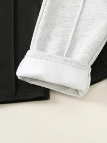 SHEIN 2件裝嬰兒男童女童灰色黑色秋冬加厚抓絨寬鬆寬腿褲，對比色腰部抽繩，百搭韓風，適合上學與外出 - 彩色 - 查看 6