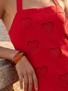 CAJUNI Heart Shape Red Midi Dress Casual Chic Elegant Summer Special Valentines Day - Red - View 4