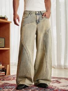 SWAVVY Men's Woven Fashion Casual Loose Long Pants - Blue - View 1