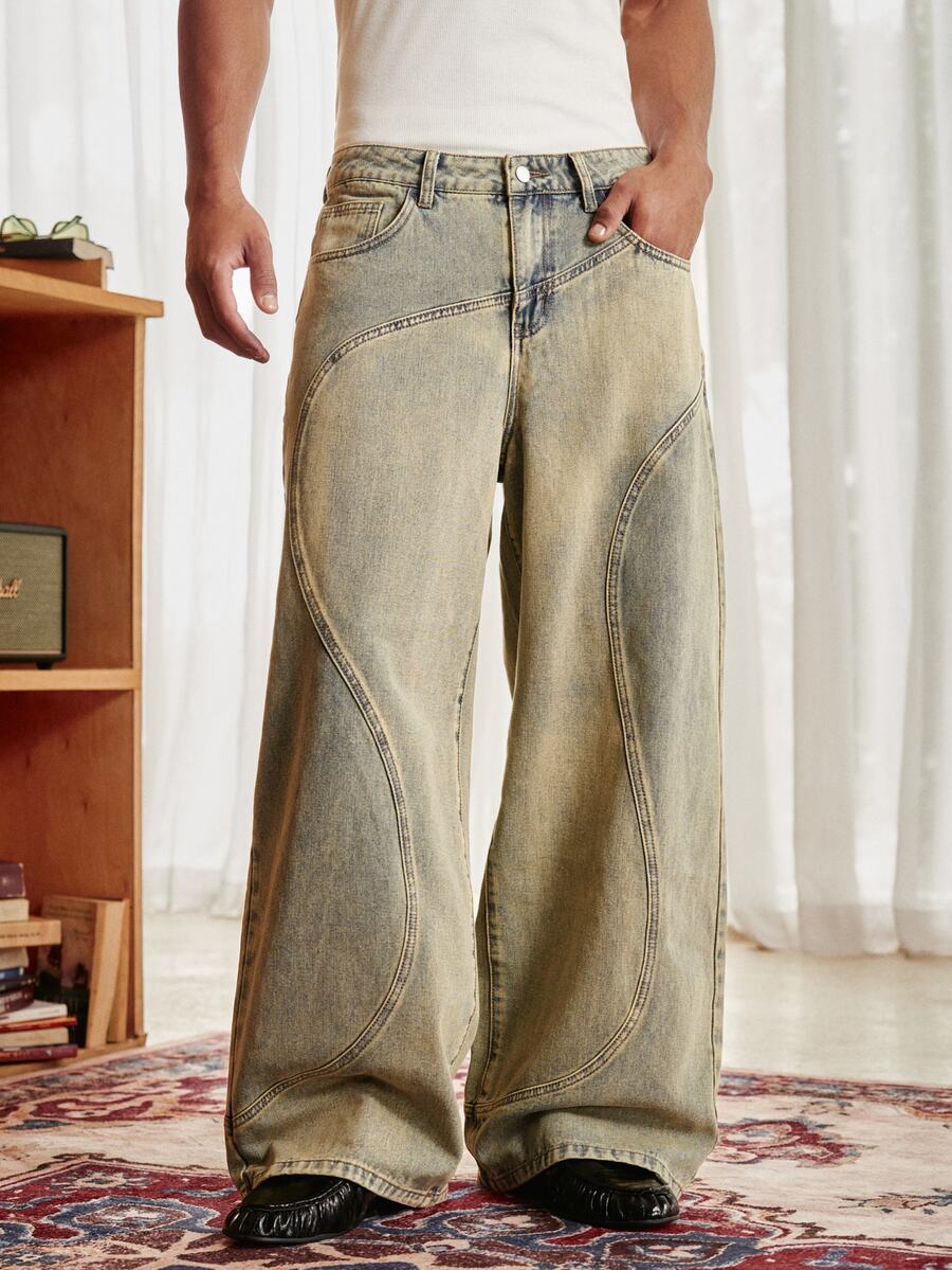 SWAVVY Men's Woven Fashion Casual Loose Long Pants - Blue - View 1
