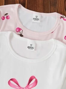 女童春秋長袖修身居家服套裝，蝴蝶結與櫻桃印花上衣 + 全身印花長褲 4 件套，休閒舒適修身睡衣，適合中大童女孩，可愛蝴蝶結與櫻桃粉色圖案女童居家服套裝，適用於秋冬、居家休閒、假日派對與親子穿搭 - 彩色 - 查看 6