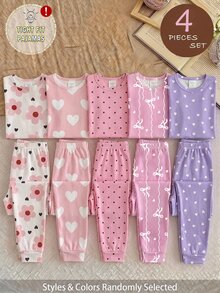 SHEIN 4PCS Baby Girls Pajamas - Multicolor - View 1
