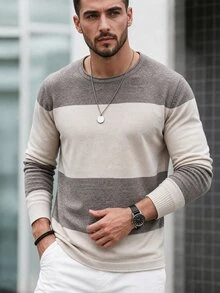 Marcello Vane 男士拼色圓領長袖休閒百搭毛衣，秋季，街頭風，登山，防風外套，戶外派克大衣 - 彩色 - 查看 4
