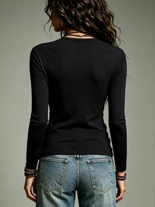 LUMIGAL Women's Brown Cross Waist Versatile Knit Top - Black - View 2