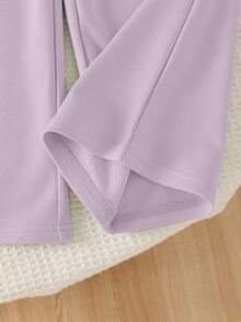 SHEIN ChillGRL Streecool 青少女 2 件套秋季服飾 常規厚度針織休閒百搭連帽拉鍊外套與寬鬆寬腿長褲套裝，附馬術運動圖案印花，適合休閒運動 - 紫色 - 查看 9