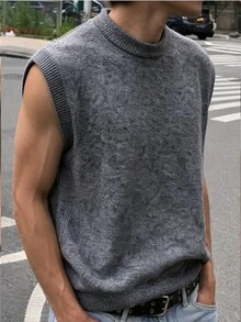 NEOSTRIT 男士純色圓領休閒百搭針織背心，秋季，街頭風，登山，防風外套，戶外派克大衣 - 彩色 - 查看 3