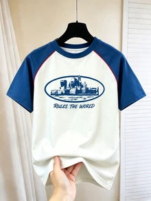 Chillumni Men's Slogan Print Contrast Color Raglan Short Sleeve Casual T-Shirt - Multicolor - View 1